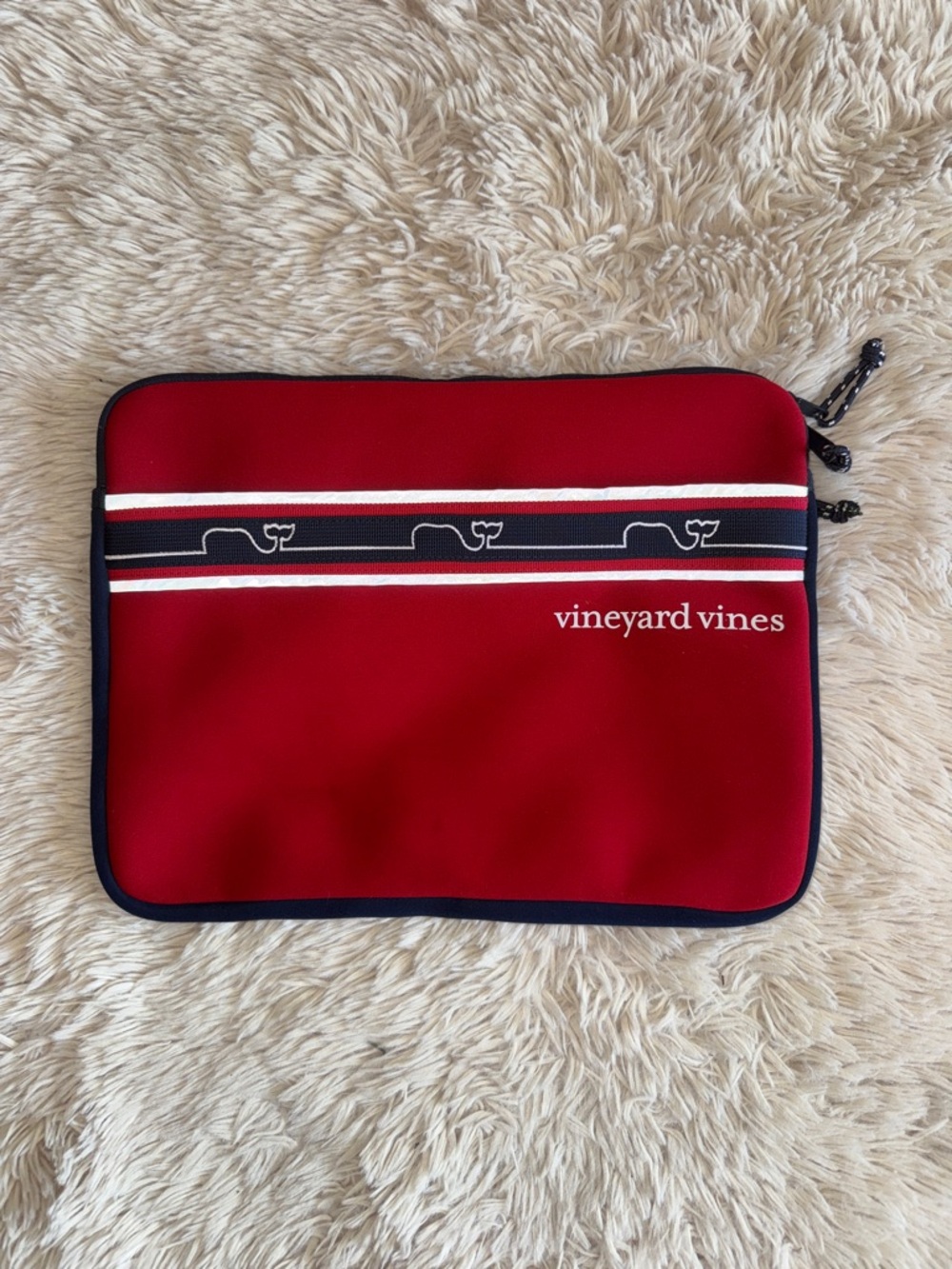 🐳 Vineyard Vines Red Laptop Sleeve with Navy & White Whale Stripe
